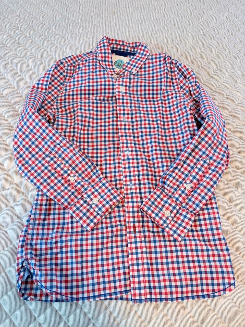 Mini Boden Red and Blue Gingham Button-Down Shirt